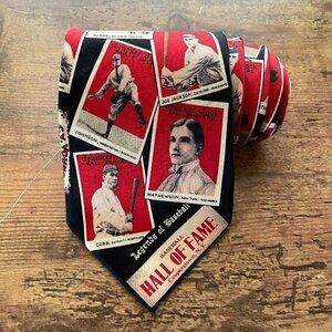 Museum Artifacts Mens Cracker Jack Baseball Players Tie Red Black Silk Necktie